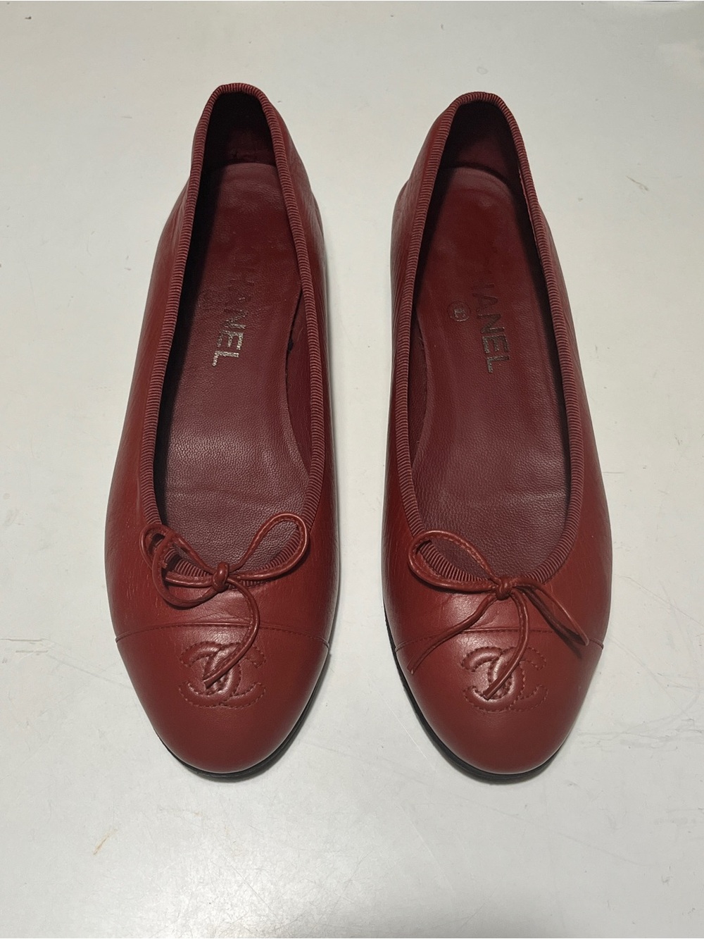 Chanel Red burgundy Leather Ballet Flats